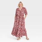 Women's Plus Size Elbow Sleeve Button-front Dress - Knox Rose Rust Floral