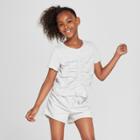 Girls' Ruched Front Short Sleeve Sweatshirt - Art Class Heather Gray