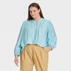Women's Plus Size Bishop Long Sleeve Blouse - Who What Wear Blue