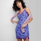 Women's Sleeveless Lace Trim Mesh Bodycon Dress - Wild Fable Periwinkle Blue Floral