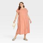 Women's Plus Size Short Sleeve Babydoll T-shirt Dress - Universal Thread Coral Orange