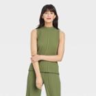 Women's Mock Neck Ribbed Tank Top - A New Day Green
