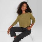 Women's Long Sleeve Thermal Henley T-shirt - Wild Fable Olive Green Xs, Green Green