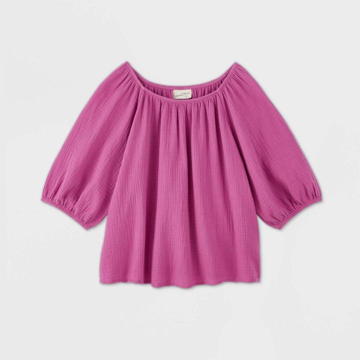 Women's Bubble Elbow Sleeve Blouse - Universal Thread Pink