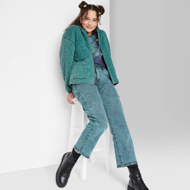 Women's Hooded Quilted Jacket - Wild Fable Deep Teal