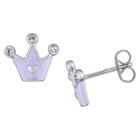 Target Children's Enameled Princess Crown Stud Earrings In Sterling Silver, Girl's, Purple