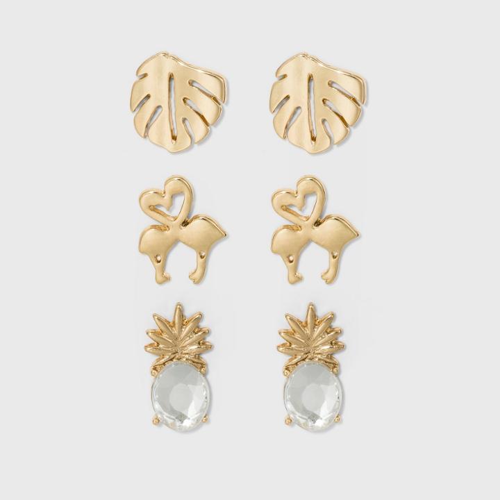 Sugarfix By Baublebar Tropical Stud Earring Set Of Three - Gold, Girl's