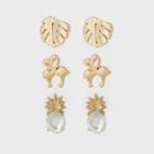 Sugarfix By Baublebar Tropical Stud Earring Set Of Three - Gold, Girl's