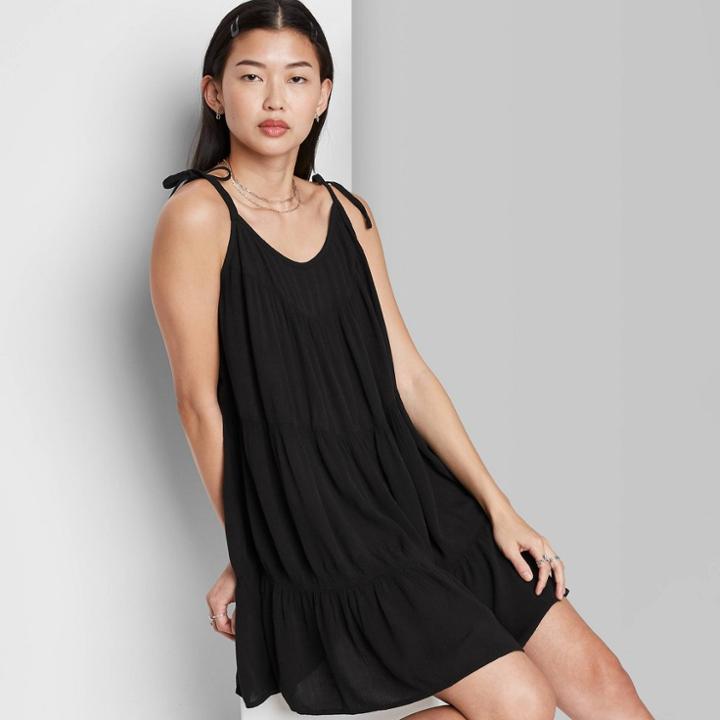 Women's Woven Sleeveless Tiered Swing Dress - Wild Fable Black