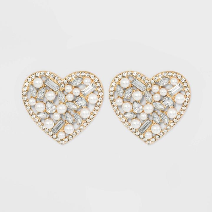 Sugarfix By Baublebar Mixed Media Heart Earrings - Peral, Women's, Beige