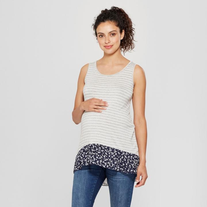 Macherie Maternity Sleeveless Printed Hem Striped Top - Ma Cherie Navy Star M, Infant Girl's, Gray