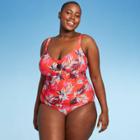 Women's Plus Size Ruched Adjustable Strap One Piece Swimsuit - Sea Angel