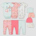 Gerber Baby Girls' 10pk Fox Top And Bottom Set With Cap - White/orange/light Blue