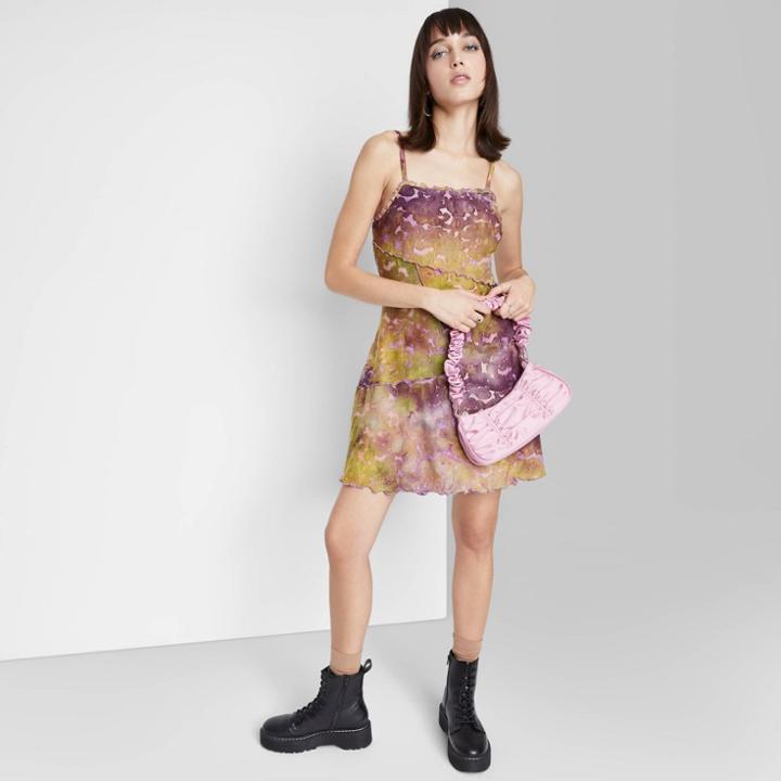 Women's Sleeveless Mesh Seamed Skater Dress - Wild Fable Dark Mauve Tie-dye Xs, Dark Pink Tie-dye