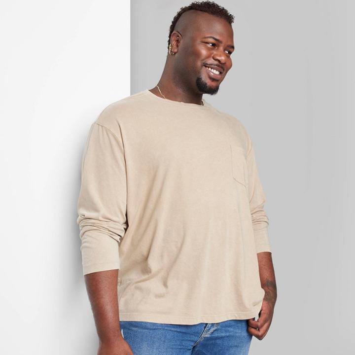 Adult Extended Size Relaxed Fit Long Sleeve Pocket T-shirt - Original Use Taupe