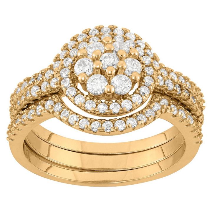 Tiara 0.9 Ct. T.w. 3-piece Multi Round Cubic Zirconia Ring Set In 14k Gold Over Silver - (9), Girl's, Yellow