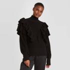Women's Ruffle Sleeve Mock Turtleneck Pullover Sweater - Prologue Black