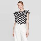 Women's Polka Dot Double Ruffle Sleeveless Scoop Neck Blouse - Who What Wear White/black