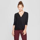 Women's Long Sleeve Drape Front Top - A New Day Black