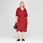 Women's Plus Size Knit Wrap Midi Dress - A New Day Burgundy 2x, Size:
