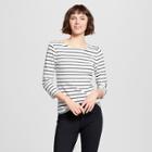 Women's Striped Ballet-back 3/4 Sleeve T-shirt - A New Day White/black