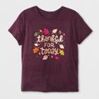 Shinsung Tongsang Women's Plus Size Short Sleeve Thankful Graphic T-shirt - Purple