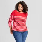 Women's Plus Size 3/4 Sleeve Boatneck T-shirt - A New Day Red X