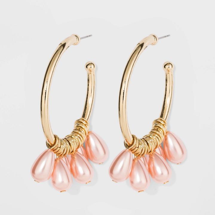 Sugarfix By Baublebar Bead Embellished Hoop Earrings - Blush, Women's