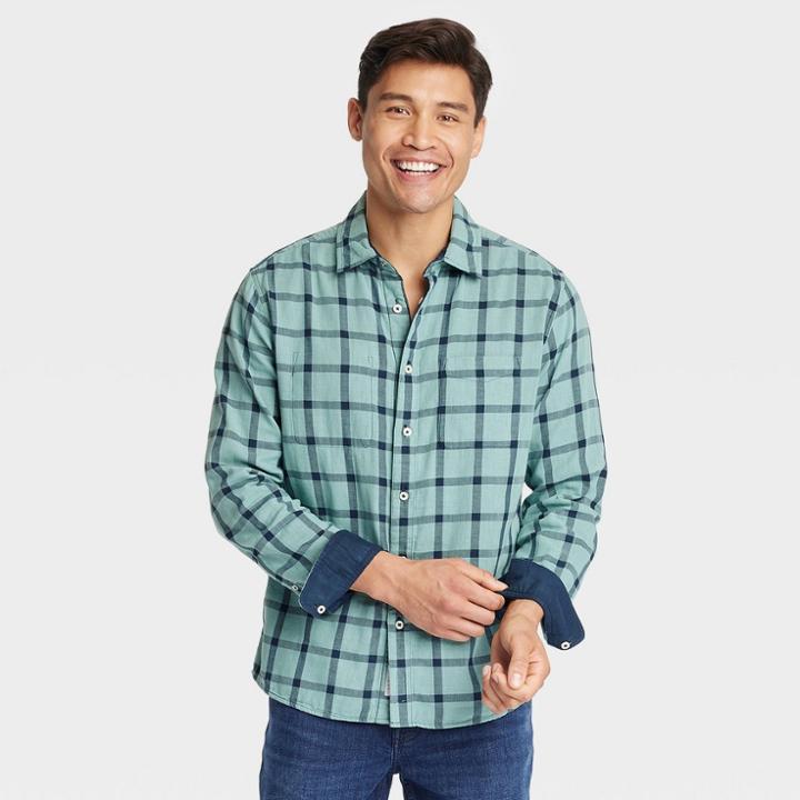 Men's Reversible Long Sleeve Button-down Shirt - Goodfellow & Co Green
