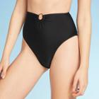 Women's Ring Front High Waist High Bikini Bottom - Shade & Shore Black