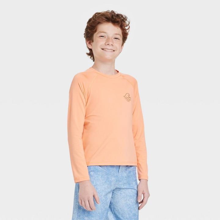 Boys' Wave Long Sleeve Rash Guard Swim Shirt - Art Class Orange