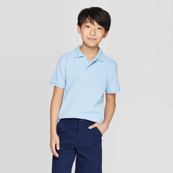 Boys' Short Sleeve Stain Release Uniform Polo Shirt - Cat & Jack Windy Blue