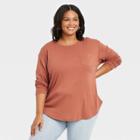 Women's Plus Size Long Sleeve Pocket T-shirt - Ava & Viv Brown X