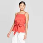 Women's Strappy Square Neck Tie Waist Cami Top - Prologue Red