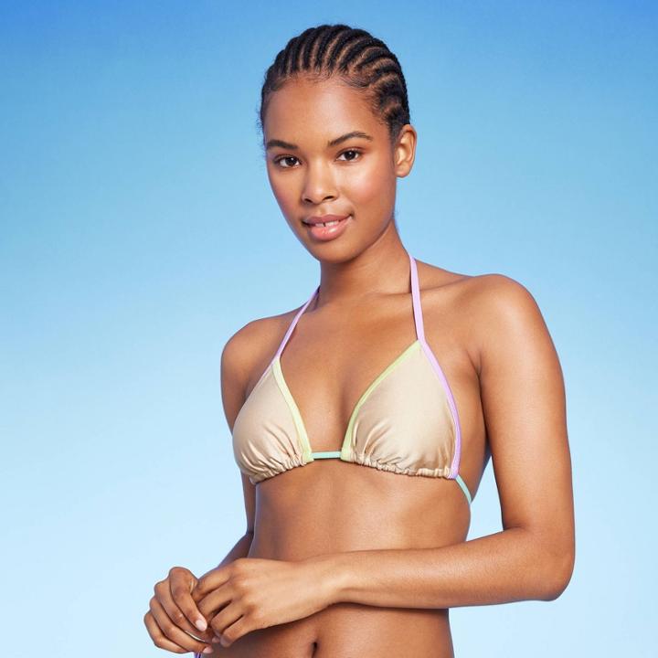 Juniors' Metallic Triangle Bikini Top - Xhilaration Tan