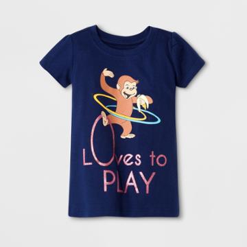 Toddler Girls' Curious George 'loves To Play' Short Sleeve T-shirt - Blue