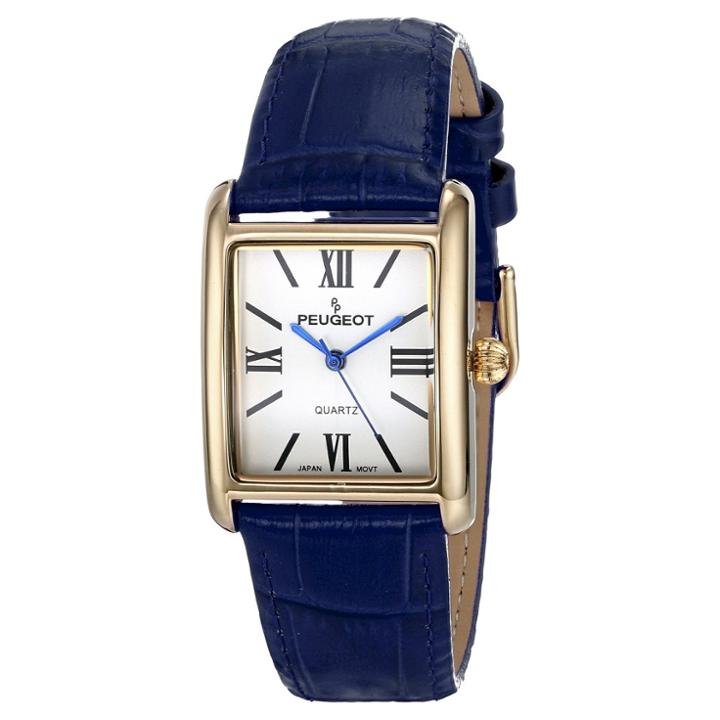 Peugeot Watches Peugeot Women's 'tank Roman Numeral' Quartz Watch - Gold/blue