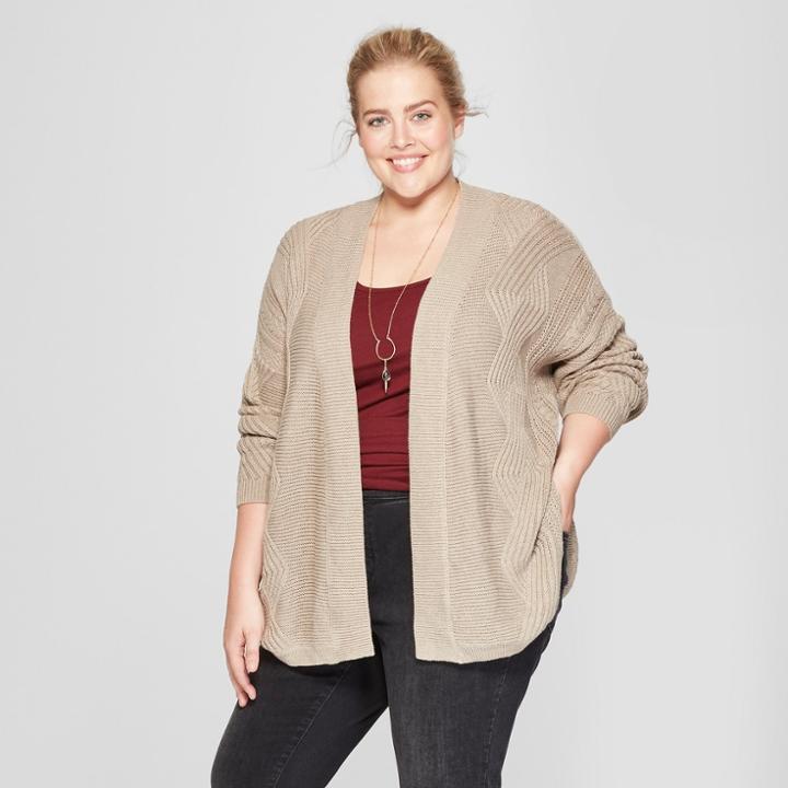 Women's Plus Size Cable Knit Cardigan - Universal Thread Brown