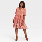 Women's Plus Size Floral Print Short Sleeve Dress - Knox Rose Coral