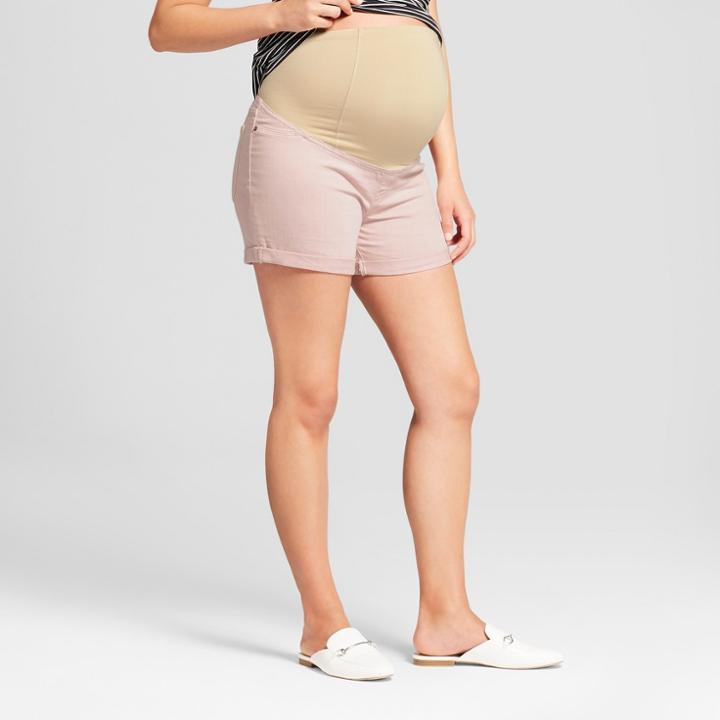 Maternity Crossover Panel Midi Jean Shorts - Isabel Maternity By Ingrid & Isabel Pink Wash