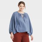 Women's Plus Size Raglan Long Sleeve Tie-front Top - A New Day Blue