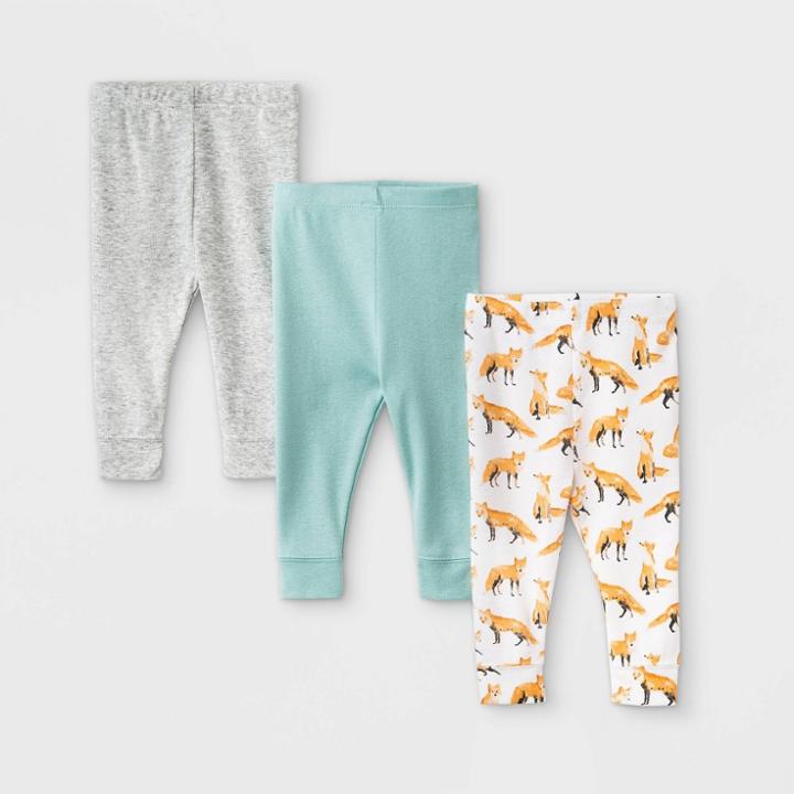 Baby Boys' 3pk Fox Pull-on Pants - Cloud Island Orange Newborn