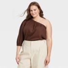 Women's Plus Size Puff Long Sleeve One Shoulder Top - A New Day Brown