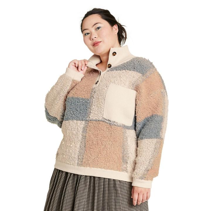 Women's Plus Size Colorblock Sherpa Sweatshirt - Sandy Liang X Target Tan