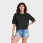 Women's Linen Boxy Short-sleeve T-shirt - Universal Thread Black