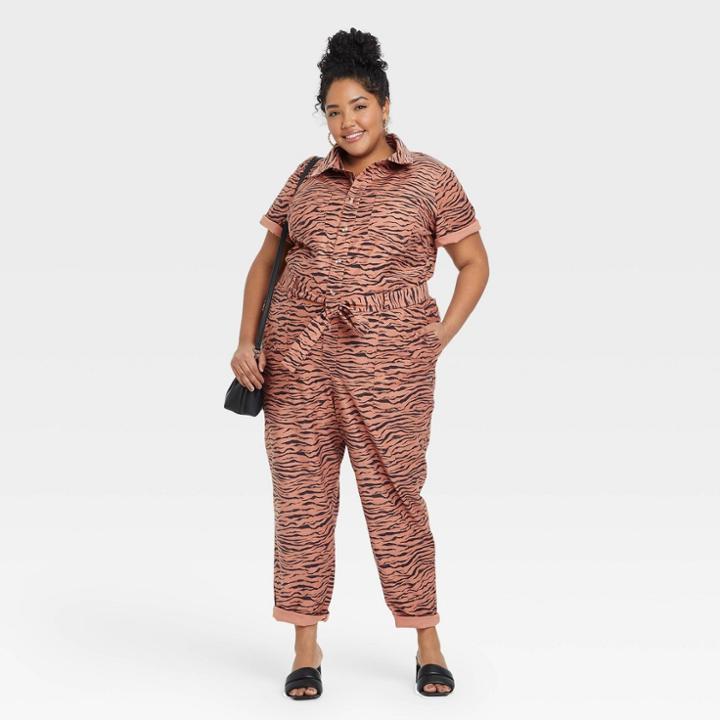 Women's Plus Size Short Sleeve Boiler Suit - Ava & Viv Brown X