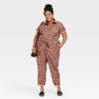 Women's Plus Size Short Sleeve Boiler Suit - Ava & Viv Brown X
