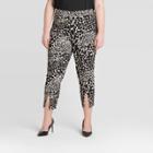 Women's Plus Size Leopard Print Mid-rise Pull-on Split Front Skinny Pants - Who What Wear White 1x, Women's,