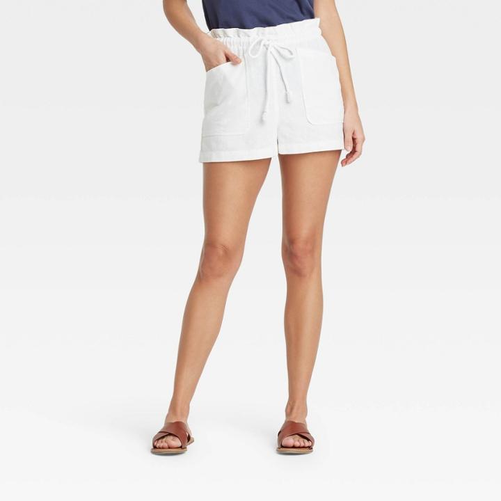 Women's Mid-rise Tie Waist Utility Shorts - Universal Thread White