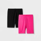 Girls' 2pk Mid-length Bike Shorts - Cat & Jack Black/pink